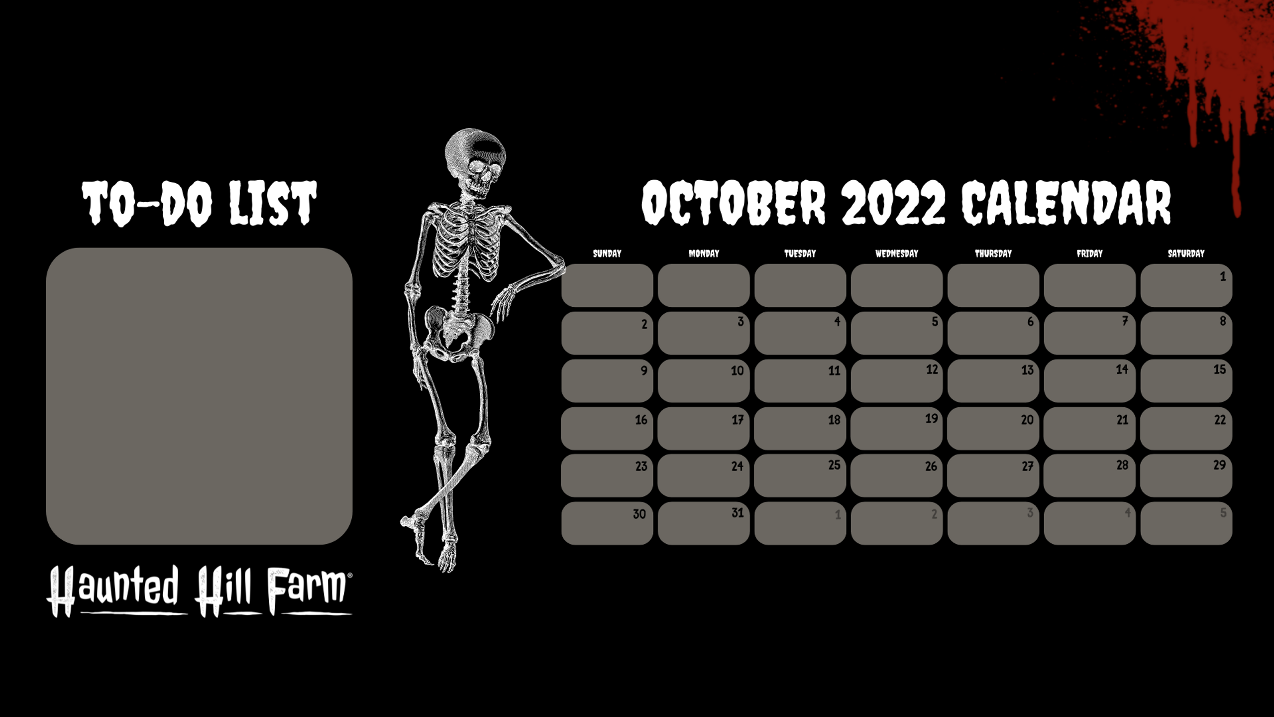 Skeleton desktop calendar